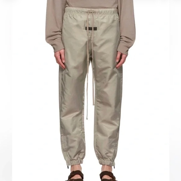 Fear of God Pants - FEAR OF GOD ESSENTIALS | Nylon Cotton Satin Track Pants in Dust/Taupe | Size XS